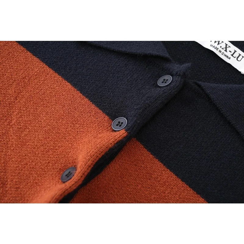 Charmchant polo listrado kintted pulôver feminino aconchegante camisola malhas jumper manga longa topos pullovers roupas de outono mulher 2025