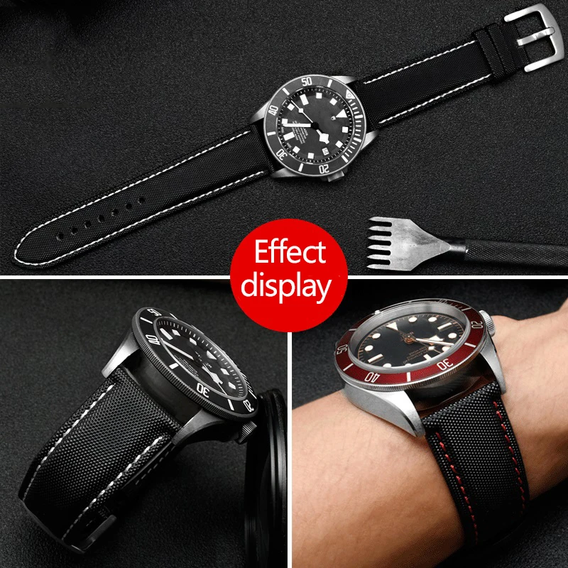 20mm 22mm 24mm Nylon Leather Watchband For Tudor Black Shield Breitling Tissot Starfish Men Women Canvas Fabric wristband Strap