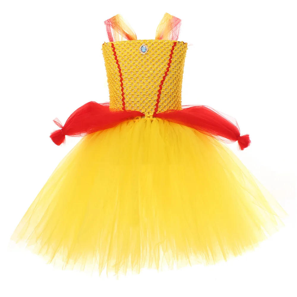 Children Yellow Fairy Princess Layered Cake Tutu Dress With Fancy Accessory For Holiday Birthday Party Stage Performance Outfit
