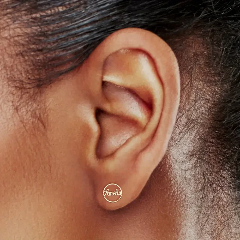 

Custom Round Name Earrings for Women Personalized Stud Earrings Stainless Steel 18K Gold Unique Gift for Her Jewelry Girlfriend