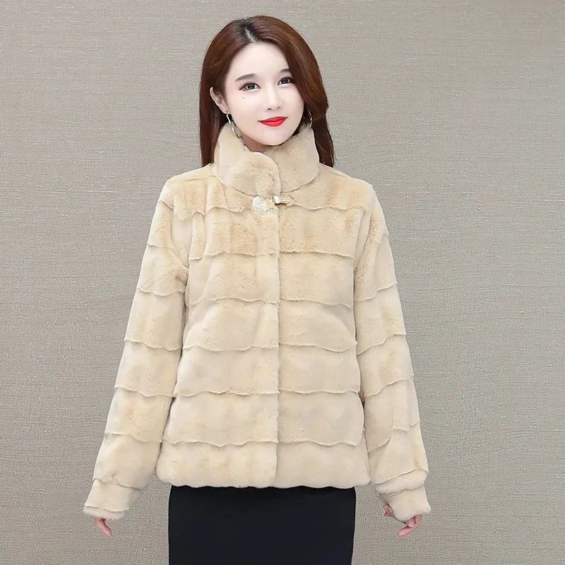 Danish Mink Fur-like Thick Coat Female Short Foreign Fashion Mother Autumn And Winter Clothes Loose Large Size Temperament Coat