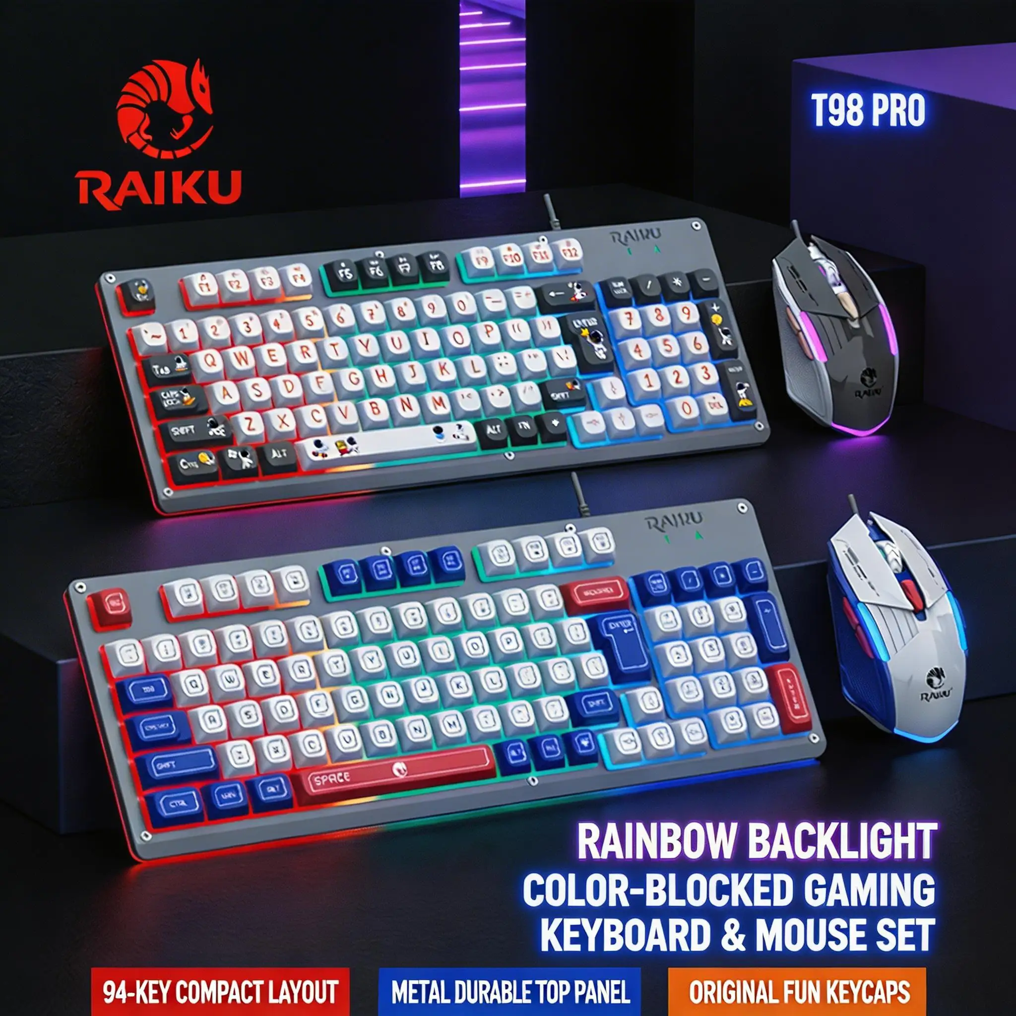 

2026 New Wired Keyboard and Mouse Set Metal Panel 94 Keys Original 3D Fun Characters Compatible with Computers and Laptops