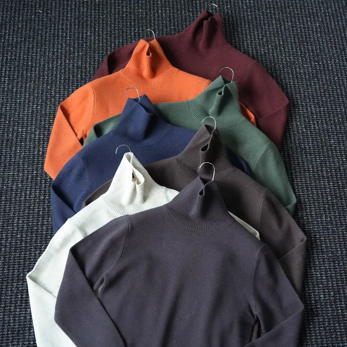100% wool, fashionable semi-turtleneck warm knitted sweater men's casual versatile bottoming shirt tide
