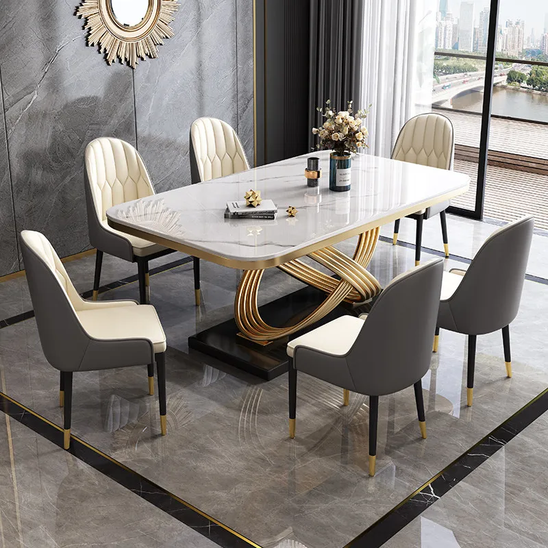 

Marble Kitchen Table Modern Dining Table With Stainless Steel Finish Black White Desk Top For Six People Home Rectangle
