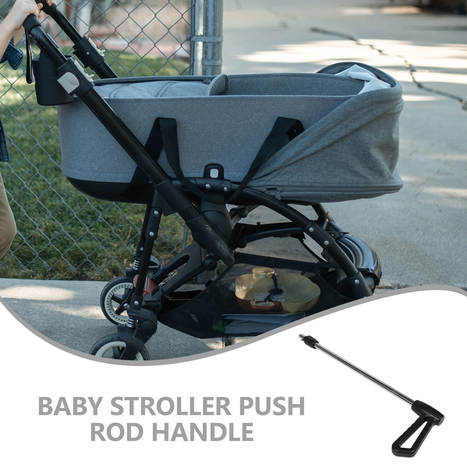 مقبض دفع بديل لعربة الأطفال، معدن بلاستيكي متين، قبضة مريحة، خفيفة الوزن، محمولة لعربة عربة السفر