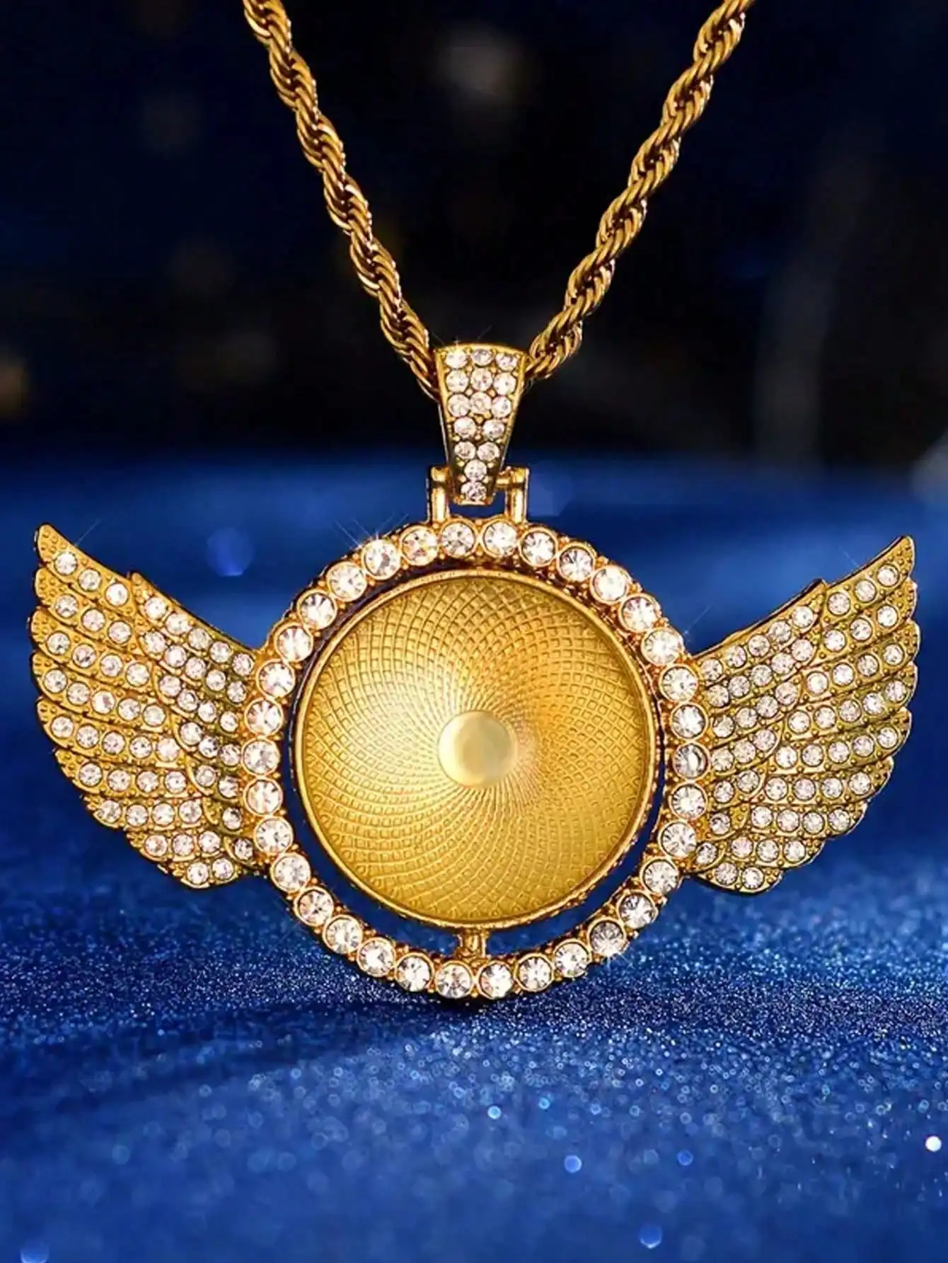 1 personalized photo pendant necklace, custom picture angel wing pendant necklace, unisex sequin gold and silver, fashion retro view 5