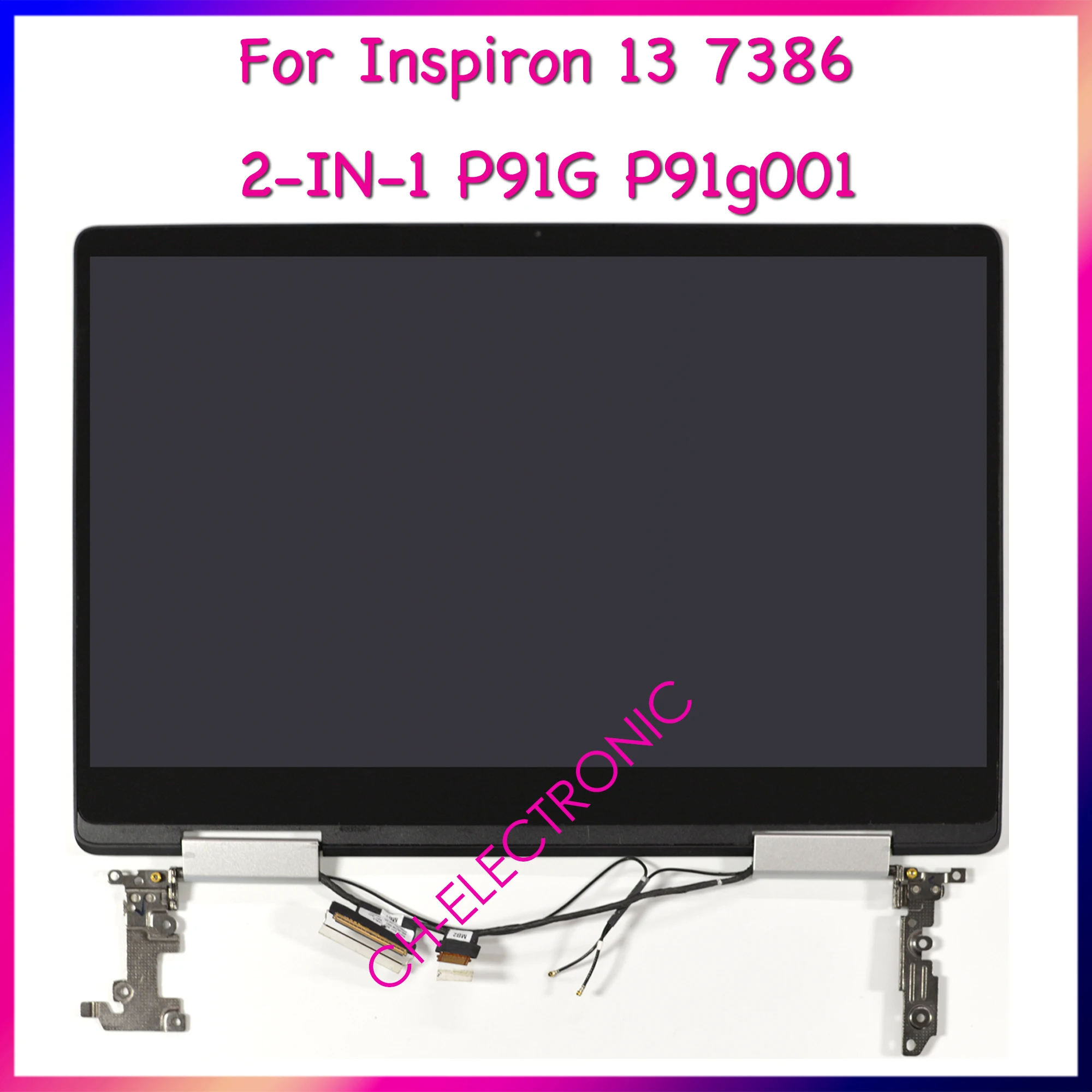 Pantalla táctil LCD de 13,3 pulgadas para ordenador portátil, montaje completo de repuesto con bisagras para Dell Inspiron 13 7386, 2 en 1, P91G, P91G001