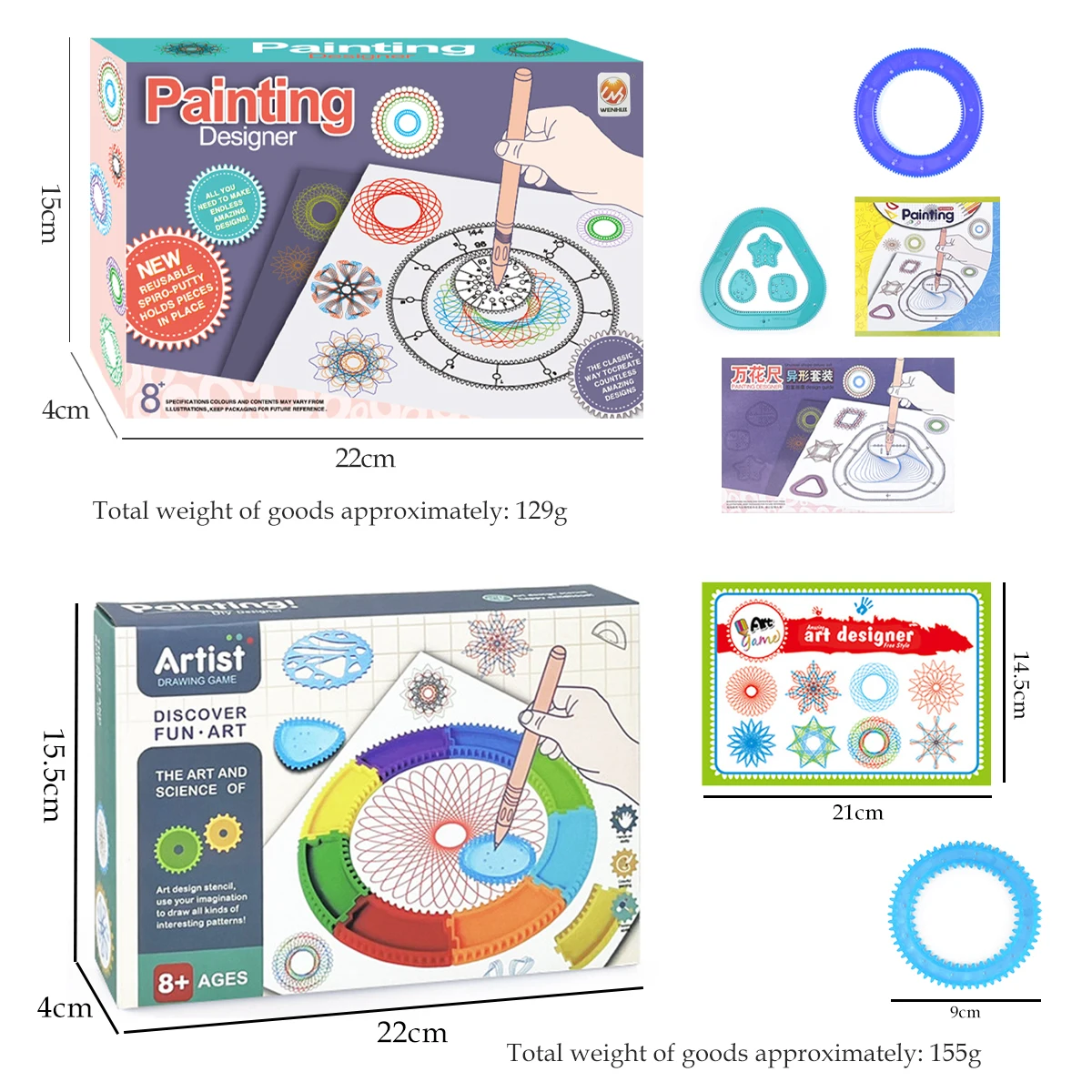 مجموعة رسم فنية حلزونية سبيروغراف للأطفال، مجموعة فنية للرسم بأشكال ممتعة، ألعاب بتصميم كلاسيكي، مساطر رسم مع كتاب #6
