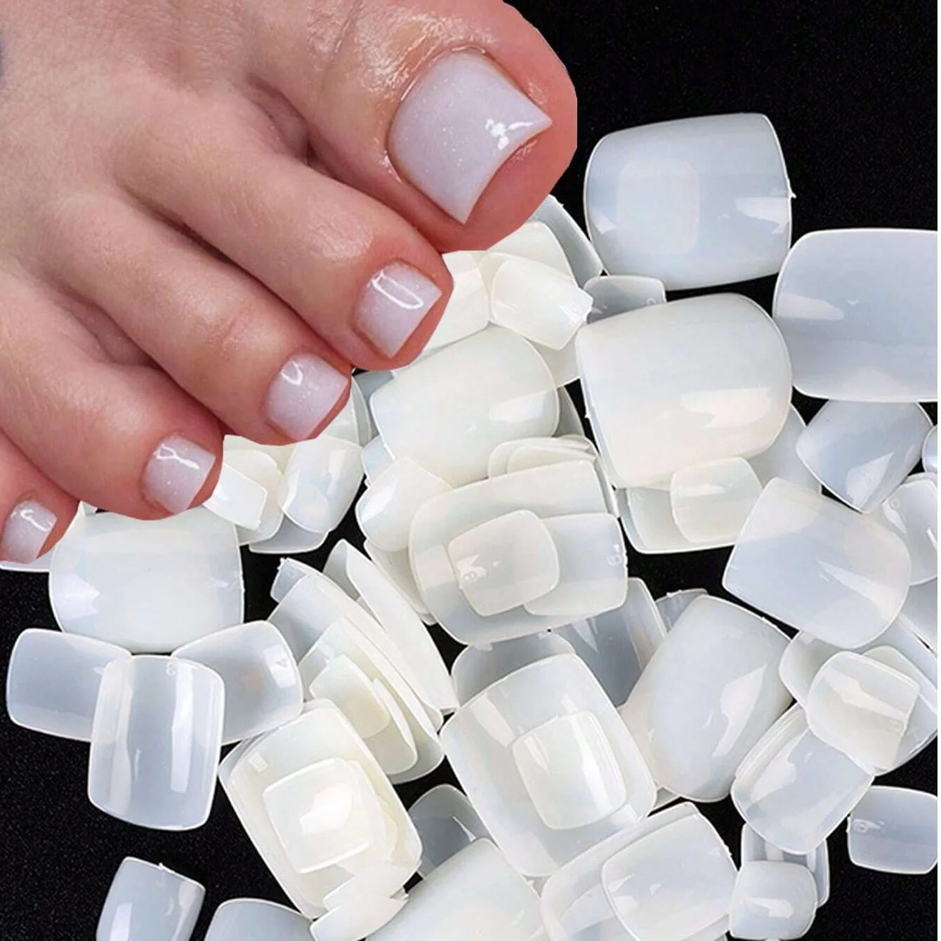 

96 Pcs All-Coverage Artificial Toe Nails - Natural Push-In Style - Artistic Nail Adhesive Sheets - Artificial Acrylic Fake Nails