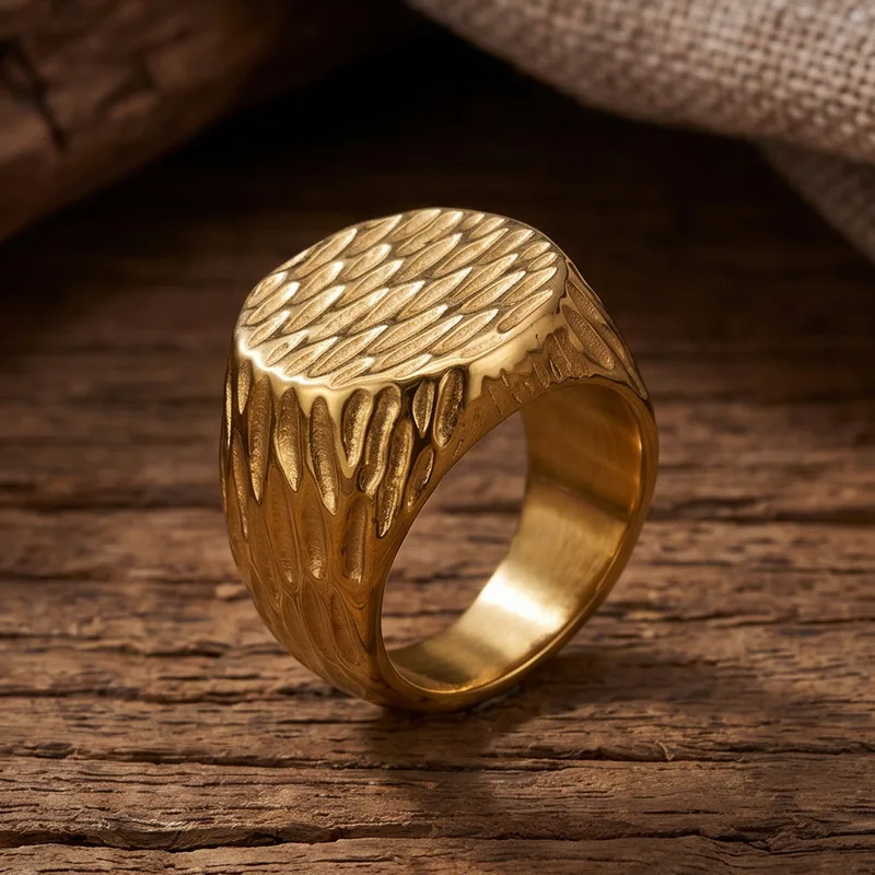 Kalen Punk Edelstahl-Siegelring für Herren, Retro-Hammermuster, Finger-Anillos, Damen-Schmuck, Geschenke – Detail 7