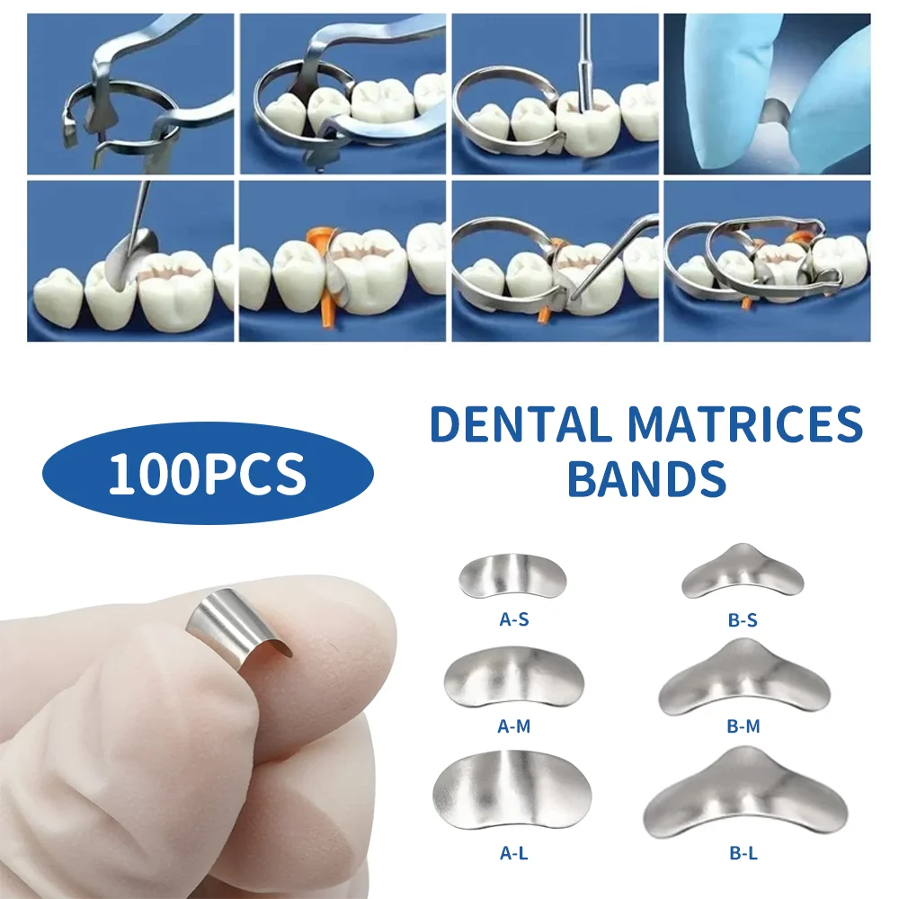 100pcs/bag Dental Matrices Sectional Contoured Metal Matrix Bands Matrix Rings Full Teeth Replacement Dentsit Oral Care Tool