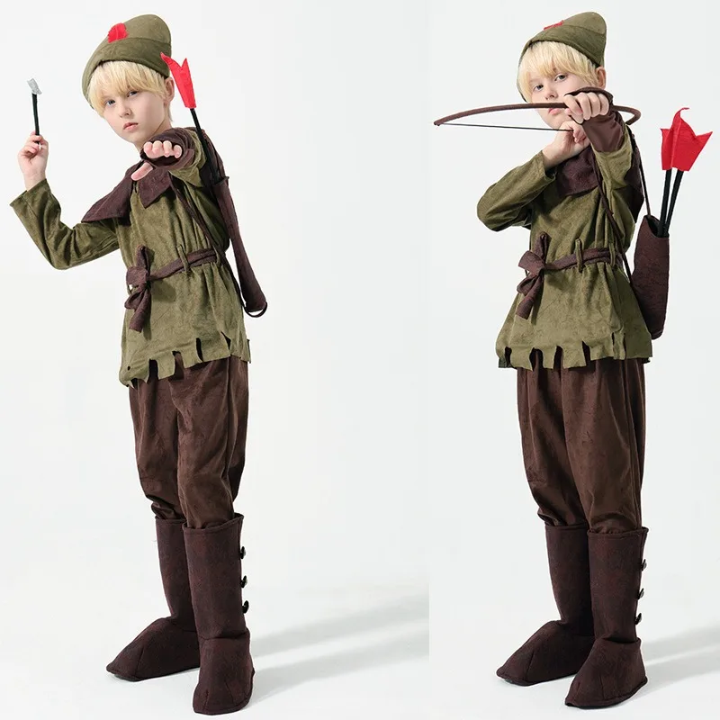 

Hunter Cosplay Costume Children Archer Role Play Clothes Kid Bowman Outfit School Stage Performence Uniform for Carnival Party