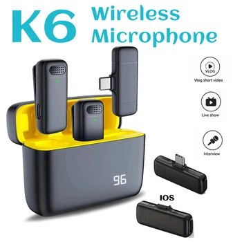 2 in 1 K6 Wireless Lavalier Mic Noise Reduction Clip-on Mic with Charging Case for iPhone