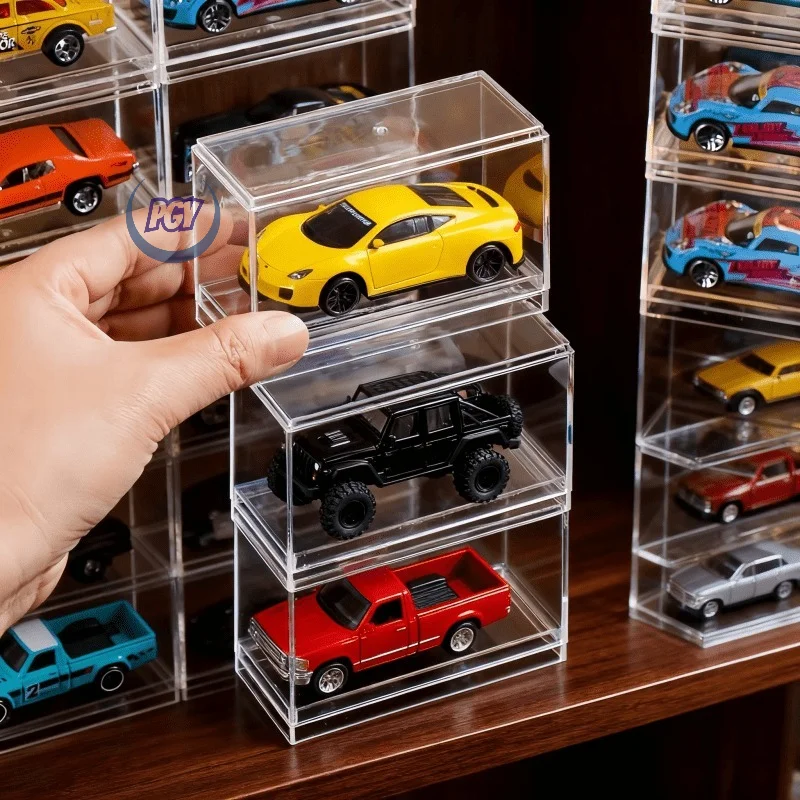 

Набор из 10 шт. штабелируемых акриловых витрин для коллекционных моделей автомобилей масштаба 1:64 с крышкой, органайзер для дома, офиса, магазина