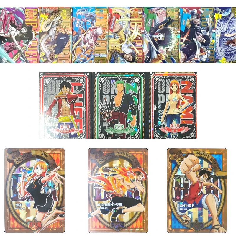 

Anime One Piece Large Set Luffy Nami Zoro Sanji Cartoon Characters Bronzing Collection Flash Card Toys Christmas Gift