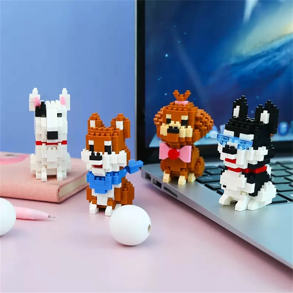 Schattige huisdieren hond micro mini bouwstenen speelgoed-educatieve verscheidenheid, perfect desktop decor, vakantiecadeau voor meisjes, kinderen puzzel speelgoed