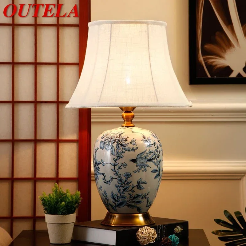 

OUTELA Contemporary ceramics Table Lamp American luxurious Living Room Bedroom Bedside Desk Light Hotel engineering Decorative