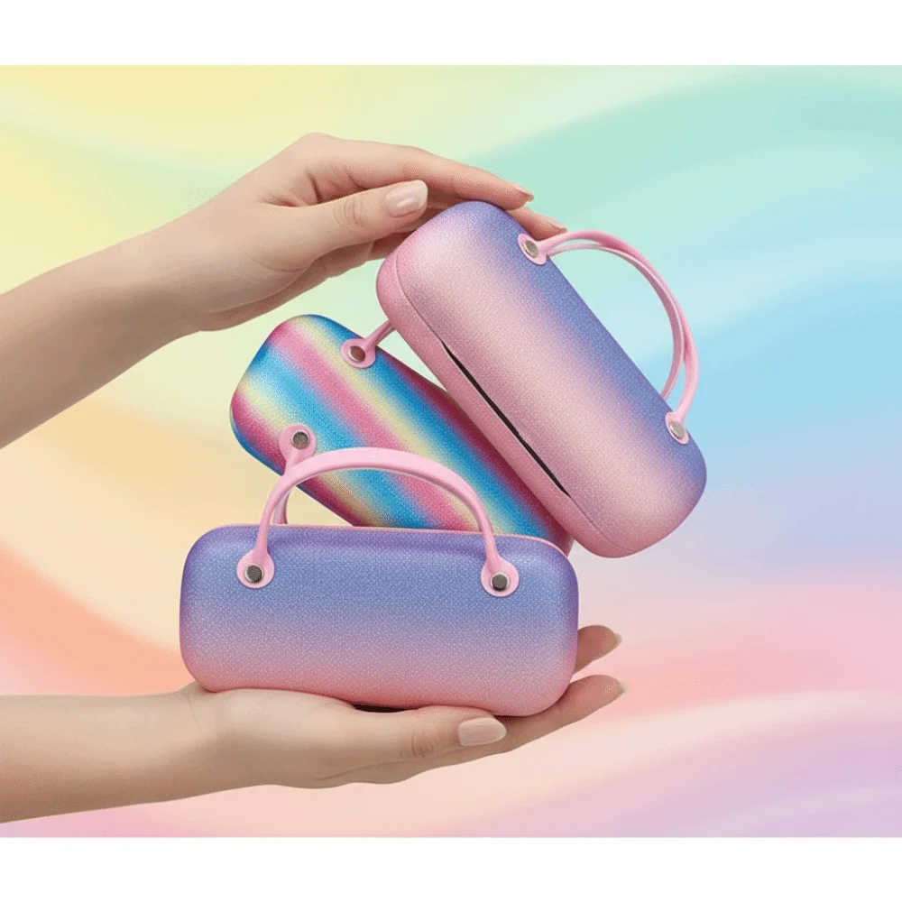 Estojo para Óculos Impermeável de PU com Alça Superior, Anti-Impacto, Cores Vibrantes, Caixa Oval para Óculos de Sol com Cores do Arco-Íris