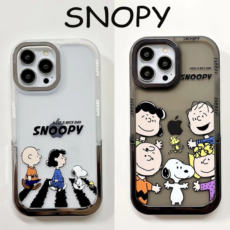 Чехол для телефона Snoopy для IPhone 15 12 13 14 Pro Max 11, невидимый чехол-подставка для телефона с аниме прозрачной защитой, мягкий чехол