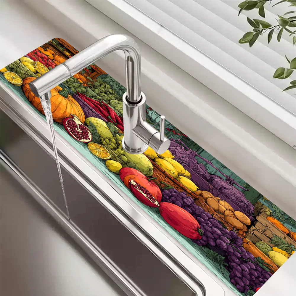 

Cute Cartoon Fruits Faucet Mat for Kitchen Sink Protectors Kitchen Accessories Rubber Mat Splash Guard, Bathroom Faucet Mat