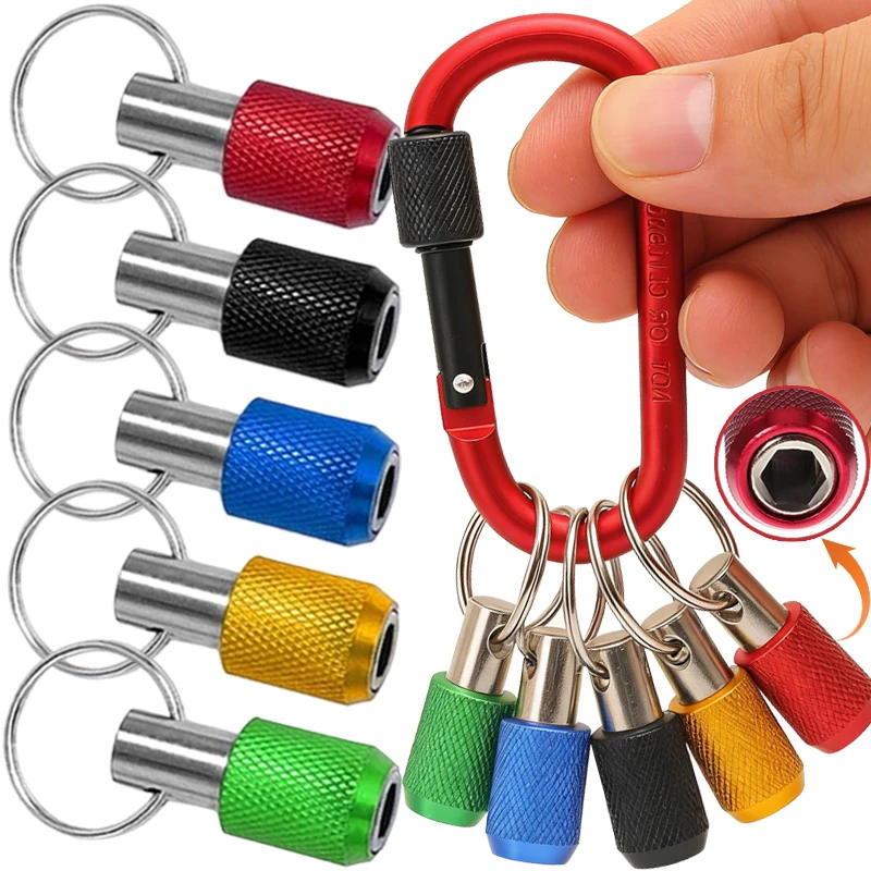 

Portable Keychain Bit Holder with Carabiner Quick-Release Screwdriver Bits Holders Self-locking Extension Bar Screw Adapter