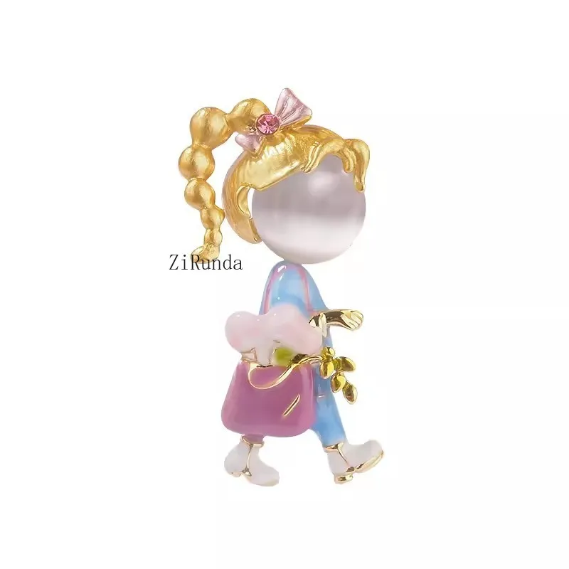 

*Cute cartoon oil dripping walking girl brooch, fashionable and versatile suit clip design, chest flower accessories