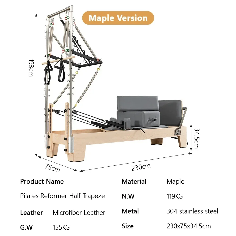 New 20252024Professional Durable Studio Training Oak Wood Bed Half Trapeze Pilates Reformer Tower