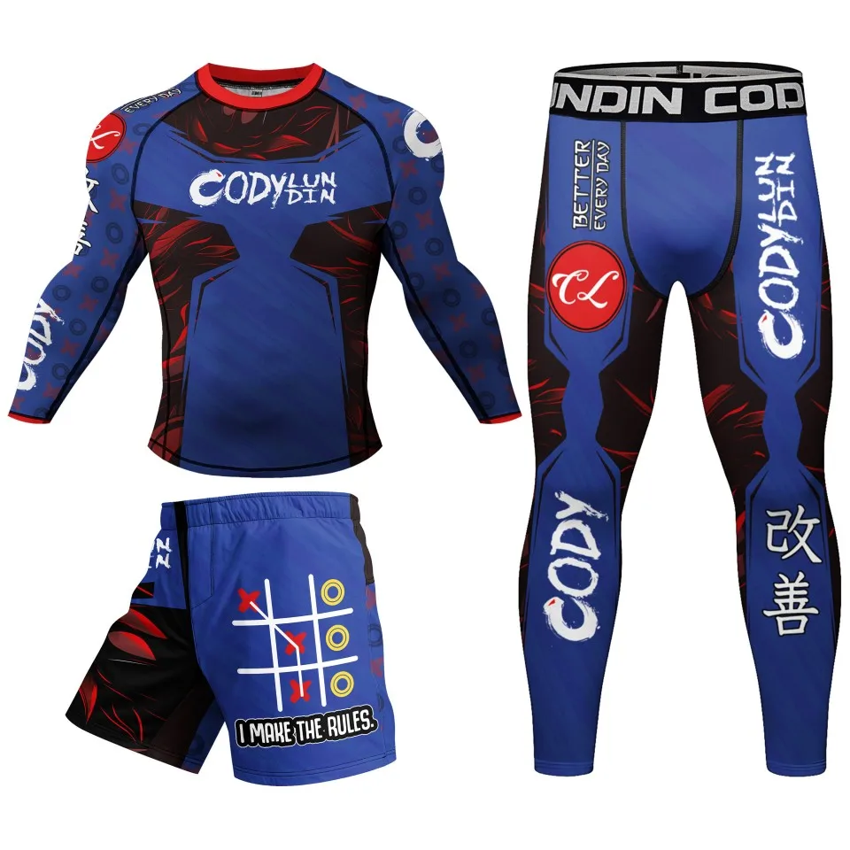 Anti Rubber Slip Rashguard MMA Compression T-Shirt+Pant Boxing Mma Shorts Polyester Sublimation Rash Guard Bjj Kickboxing Sets