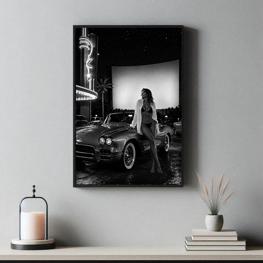 Black and White Vintage Luxury Wall Art: Classic Two-Door Coupe Poster Canvas Print – Ideal for Bedroom Decor