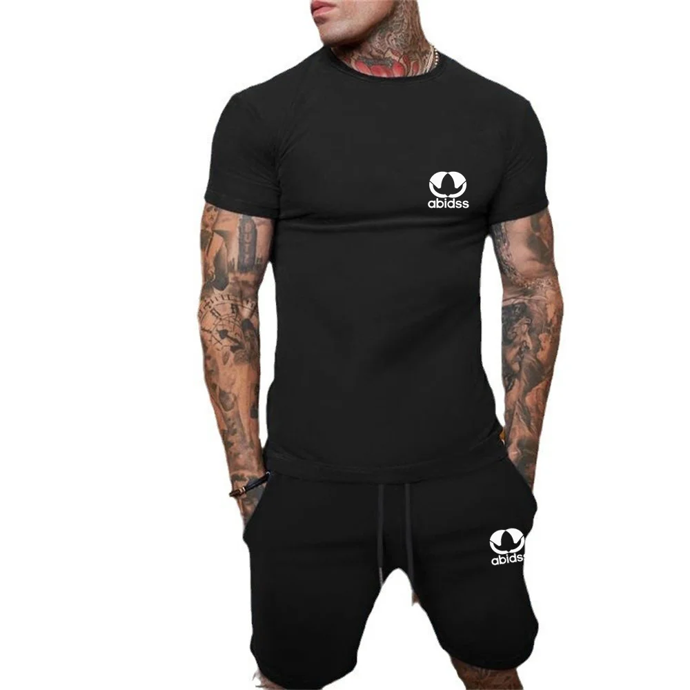 2025 Fashion Leisure Summer Outdoor Decal Sports Set Men's Mesh Breathable T-shirt Shorts Casual Fashion Two Piece Set  2025 Fas