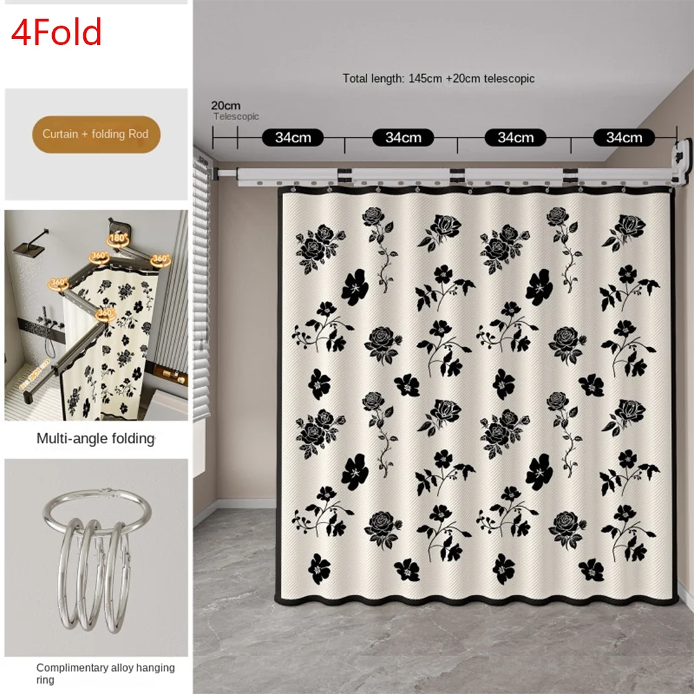 Folding Shower Curtain No Punching Toilet Bathing Waterproof Shower Partition Dry Wet Separation Shower Water Blocking Curtain