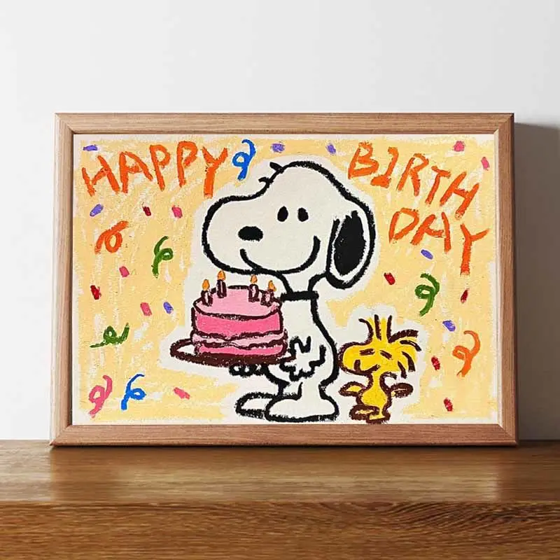 

Snoopy Oil Painting For Adults Birthday Gift HandPainted On Canvas With Framed Oil Picture Drawing Home and Room Decoration