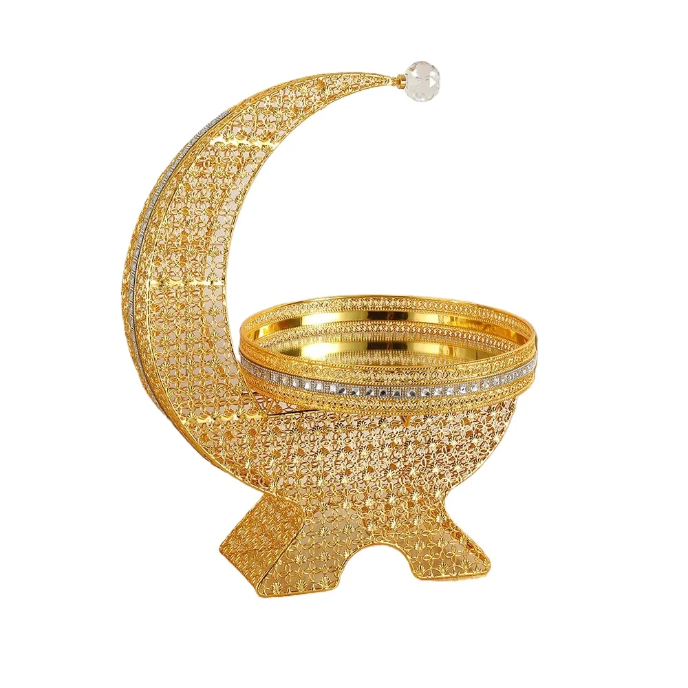 Golden Moon Incense Burner Set Hollow Crystal Inlaid Middle East Home Decor Censer Ornament Gift