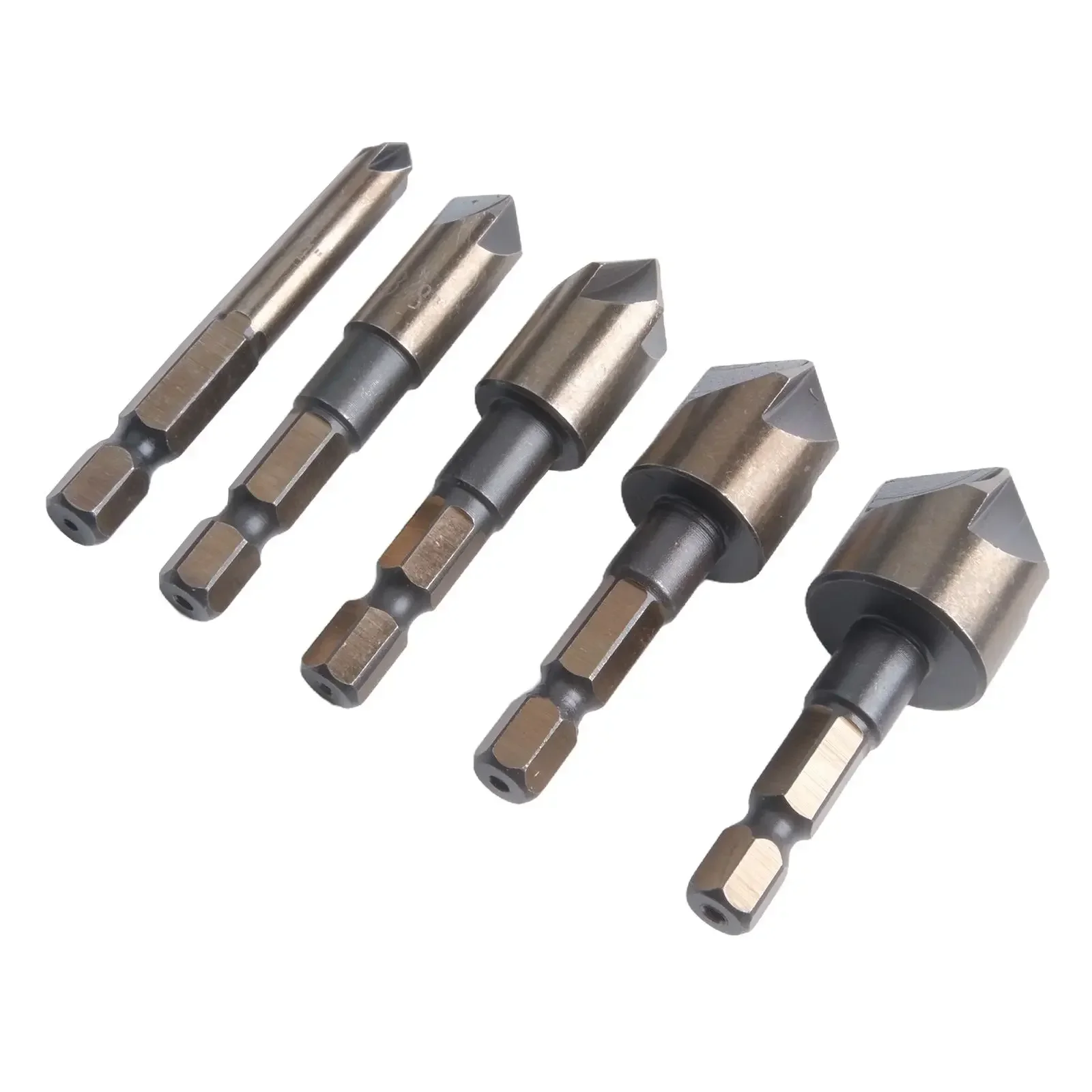 5PCS M35 Cobalt Countersink Drill Bit Set 82 Degree 5 Flute Hexagonal Round Shank Counter Sink Bit For Metal Wood Plywood Plasti