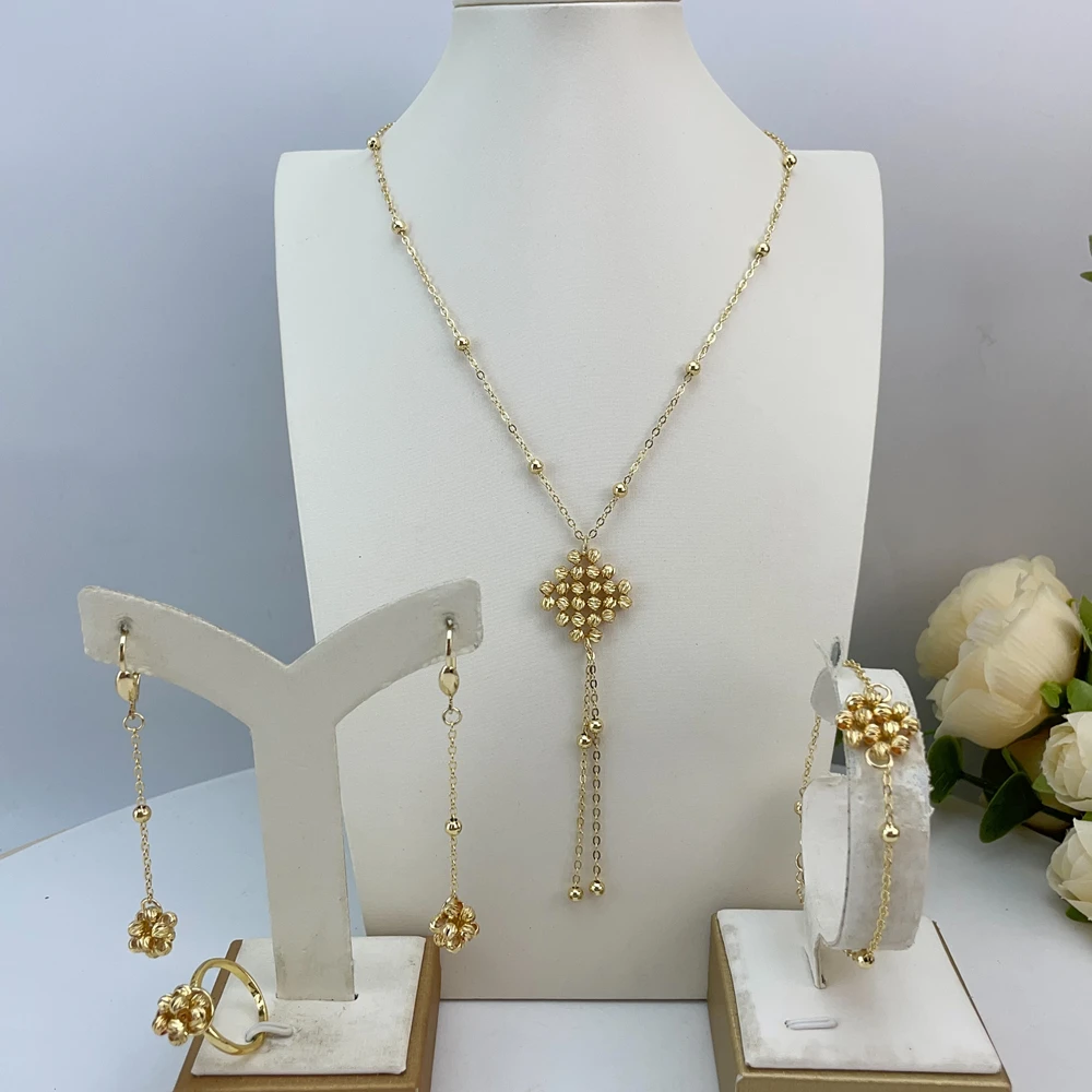 Simple Dubai Jewelry Three Layer Necklace Fine Jewelry Sets for Women Party FHK23104