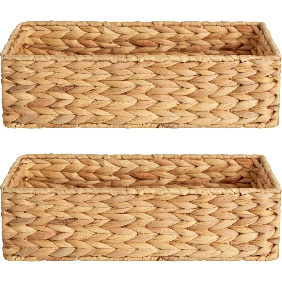 StorageWorks Wicker Tank Topper Basket Water Hyacinth Storage for Bathroom 2 Pack