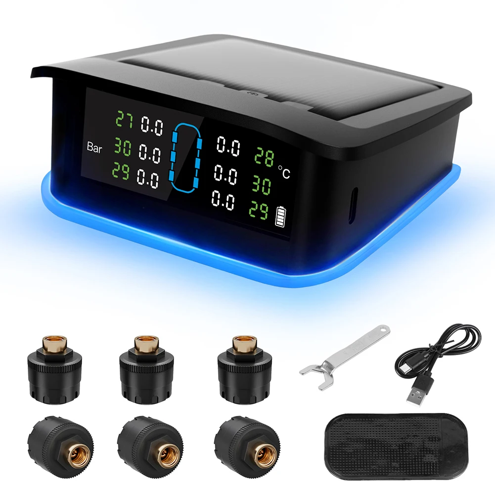 Tire Pressure Monitoring System with 6 Sensors USB/Solar TPMS (External)