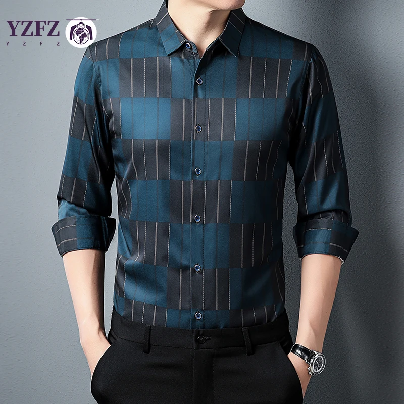 New Men's Casual Printed Long Sleeved Lapel Shirt for Spring and Autumn Fashion Comfortable Wrinkle Free Top Without Ironing