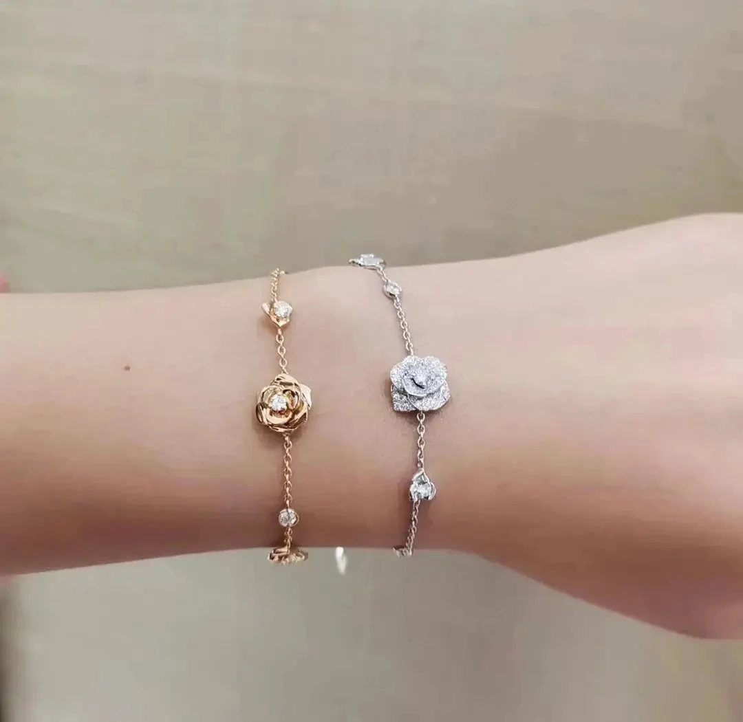 

New 2023 Trend Classic Hot Famous Brand Anniversary Gift Jewelry Bracelets For Women Wedding Pure 925 SliverZircons Rose Flower