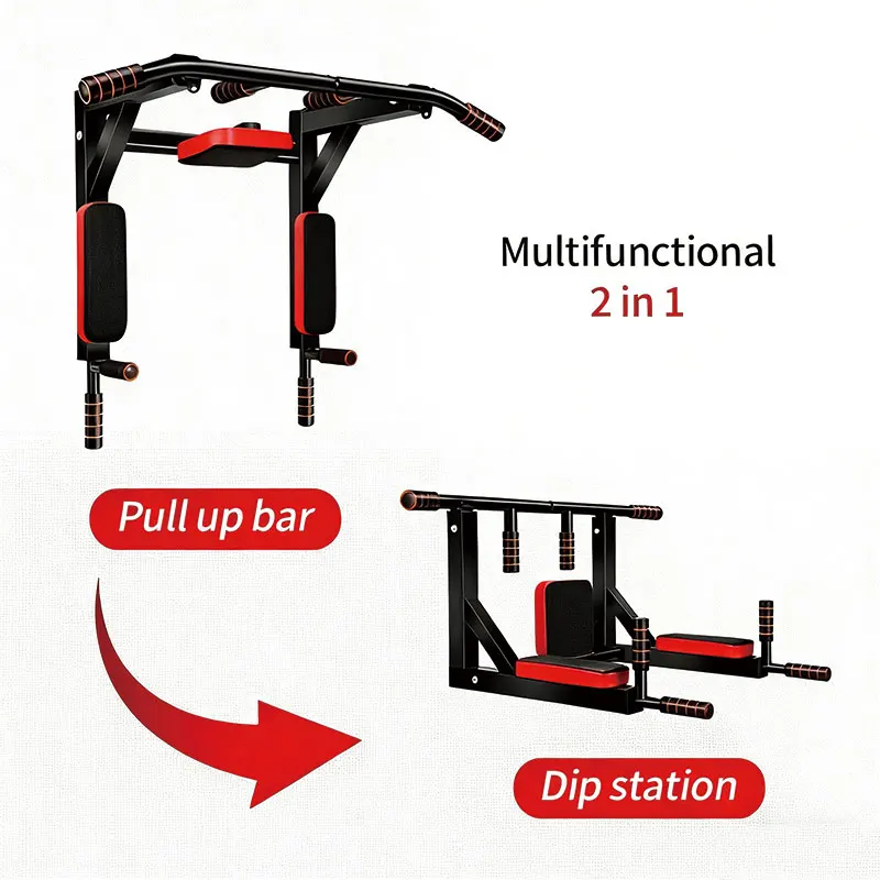 Multifunctional Wall Mounted Pull Up Bar Chin Up Bar Dip Station for Indoor Home Gym Workout, Power Tower Set Training image 3