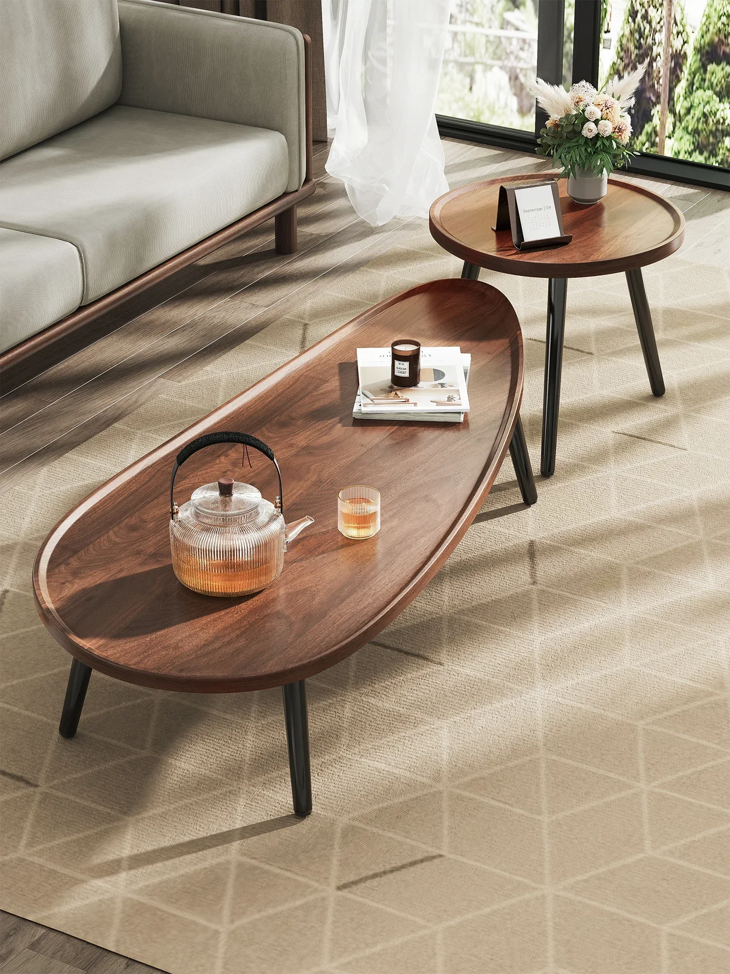 

Coffee table living room home small apartment lazy simple small side walnut small table balcony tea table bedroom shelf