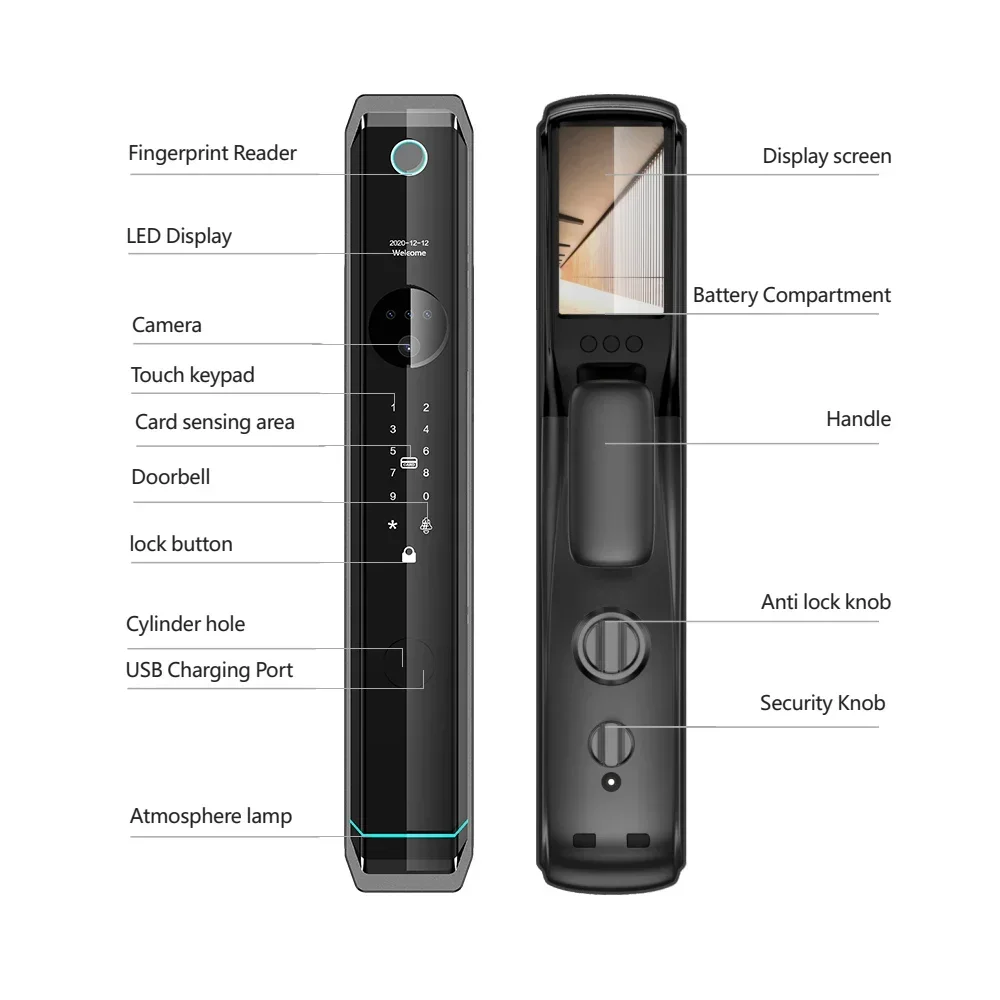 full automatic  3D face ID recognition digital door cerradura keyless  fingerprint electric Tuya wifi app video call smart lock