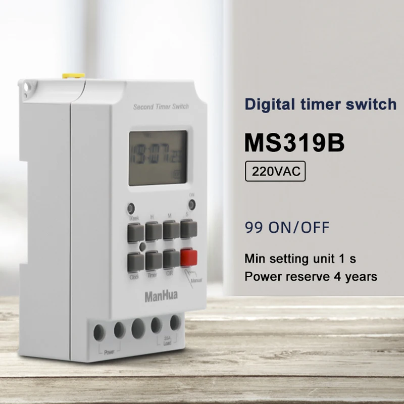 Programmable Digital Timer 200-240VAC 25A School Bell Agricultural Garden Irrigation Time Switch Controller with Din Rail Mount