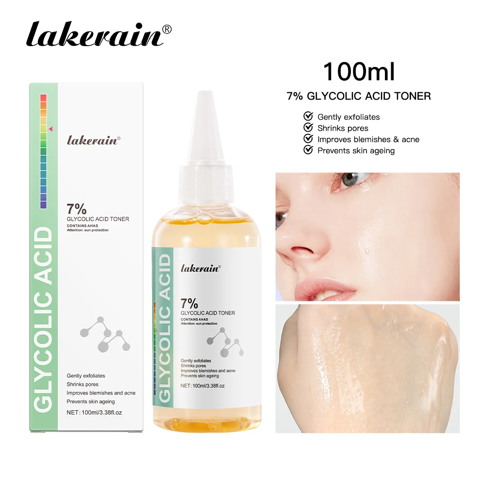 

Lakerain 7% Glycolic Acid Toner Balance Skin Tone Moisturizing Tightens Pores Remove Acne Gentle Glycolic Acid Tone Toner
