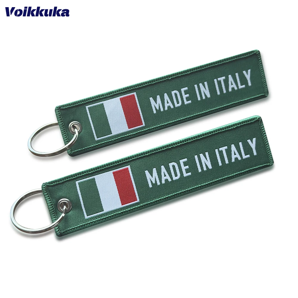 1 Stück/2 Stück/3 Stück Set Verkauf HERGESTELLT IN ITALIEN Beide Seiten Stickmuster Lustiger Schlüsselanhänger Motorrad Flagge Tag Schlüsselanhänger