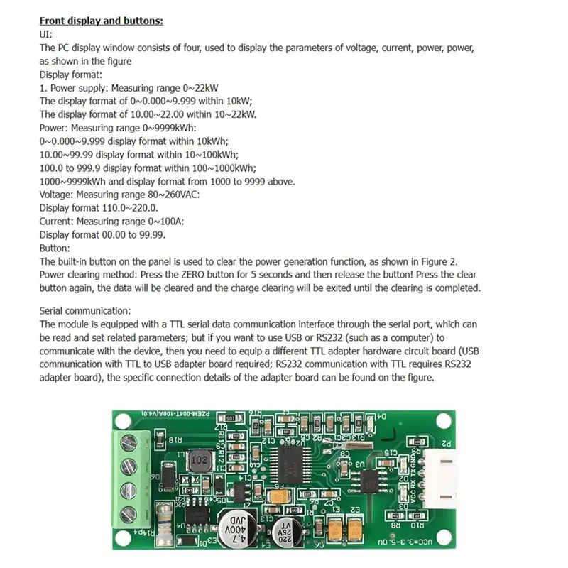 AS63-PZEM-004T AC Digital Multifunction Meter Volt Amp Watt Power Current Test Module With Coil 0-100A 80-260V TTL With Coil