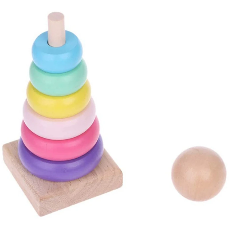 ABJL-Rainbow Stacking Ring Tower Staple Ring Blocks Baby Gift Toys Early Teaching Aids Wood Toddler Baby Toy