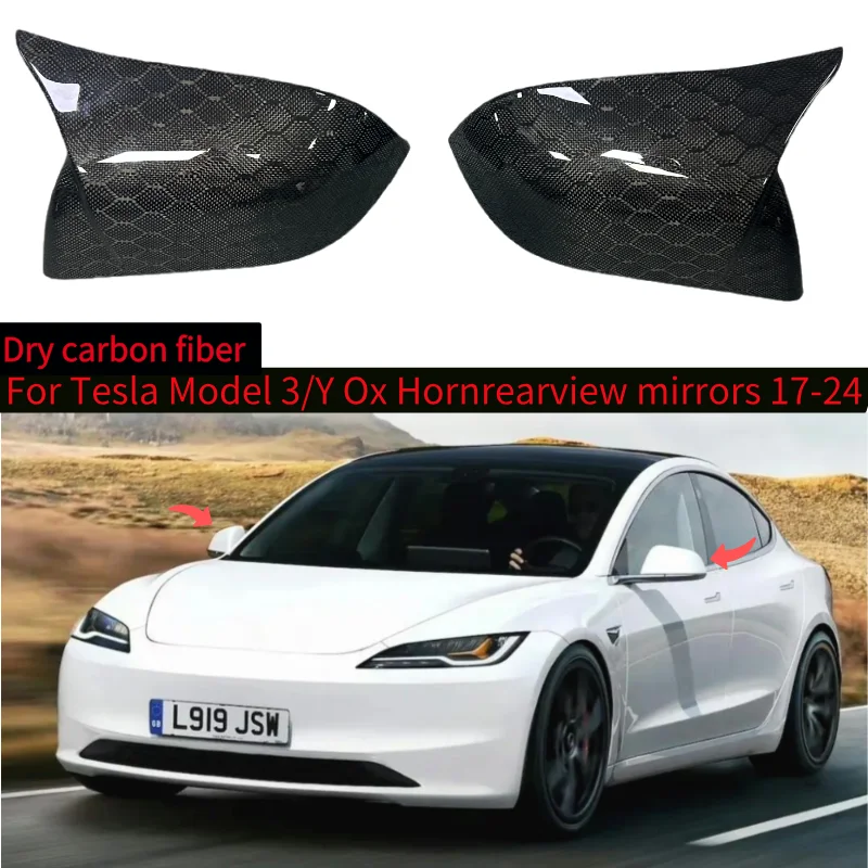 

For Tesla Model3/Y 3K True Carbon Fiber Jacquard Football Honeycomb Horn Design sleek looking upgrade accessory 2017-2024