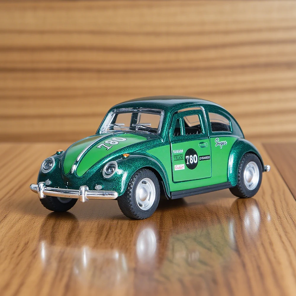 1:36 Retro Green Cute Beetle Alloy Model Car, Pull-Back Mechanism, Doors Can Be Opened, Model Car Deco