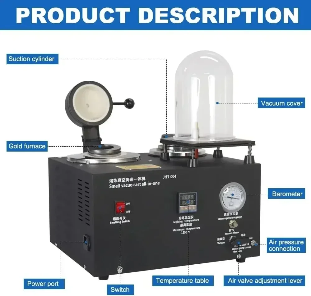 3 In 1 Vacuum Casting Machine 1250 Degree Melting Furnace Gold Casting Machine Metal Casting Machinery for Jewelry Aluminium